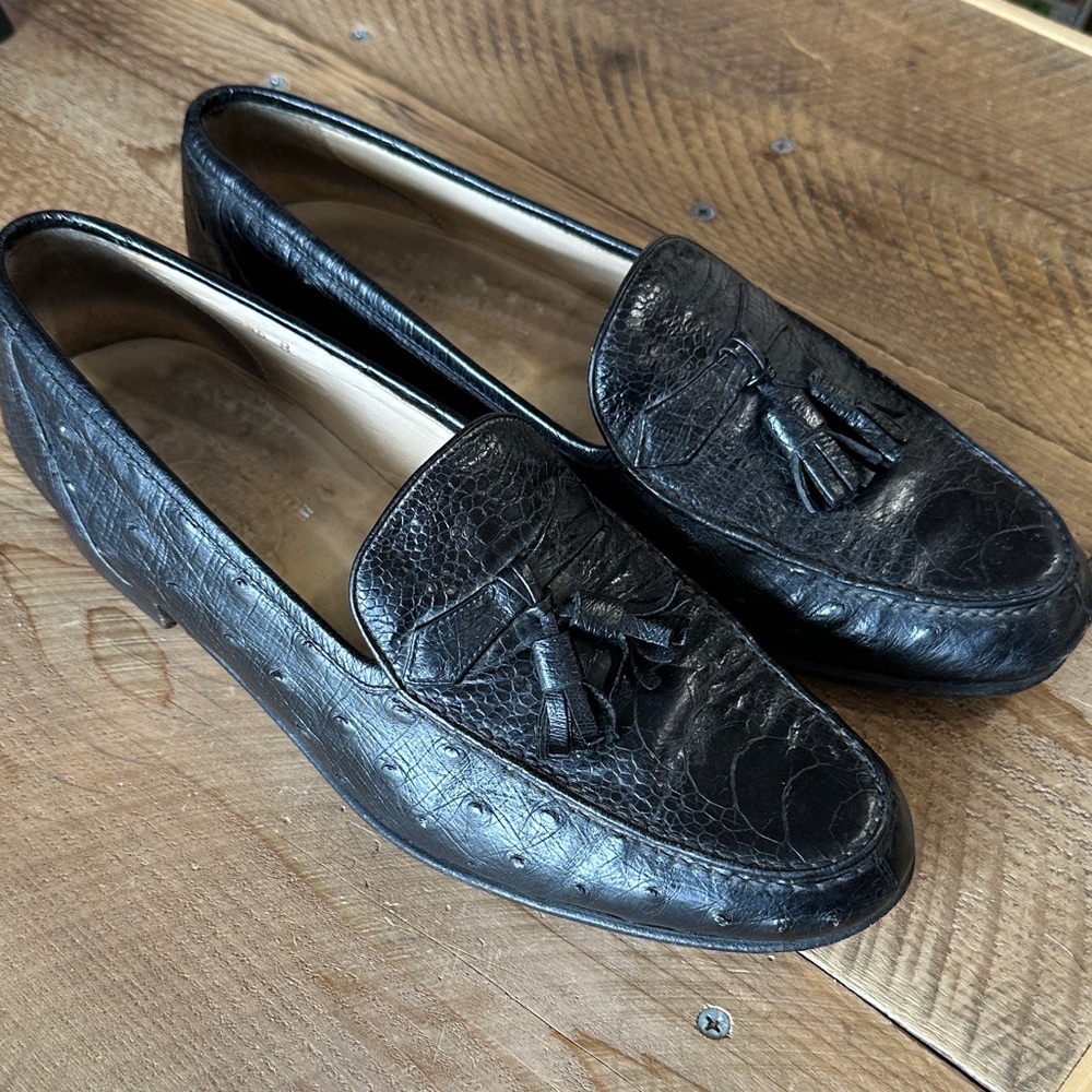 Vintage handmade Church's Beverly Hills New York black OstrichTassel Loafers